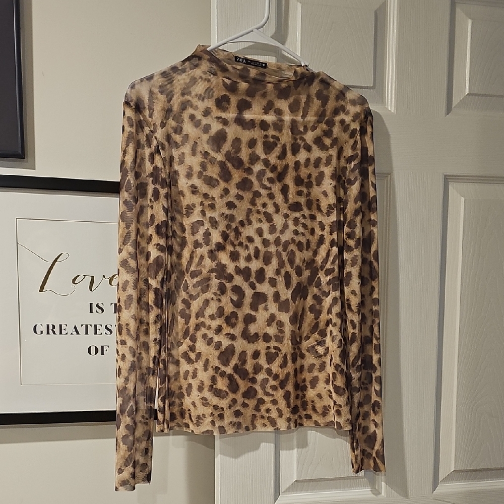 Zara Brown Leopard Print Blouse